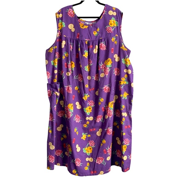 Only Necessities Dresses & Skirts - Only Necessities Vintage Floral & Fruit Print Sleeveless Midi Lounge Dress